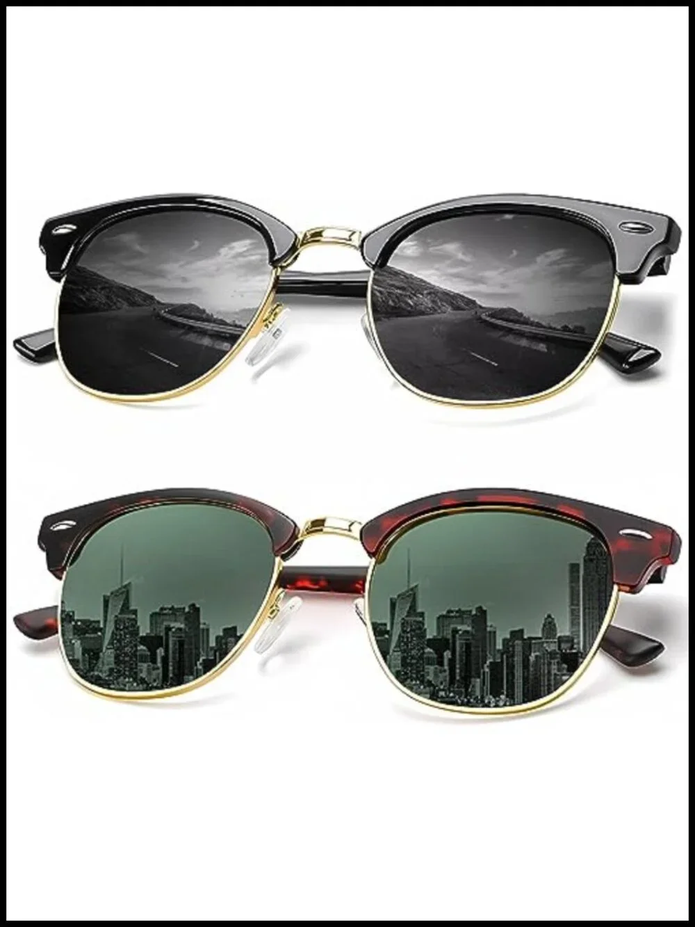 Polarized Sunglasses Semi-Rimless Retro Driving Sun Glasses UV Blocking Unisex